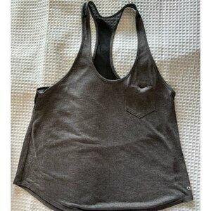 alo Yoga Athleisure Tank Top Mesh Racer Back Gray Black Front Pocket Tank *Small